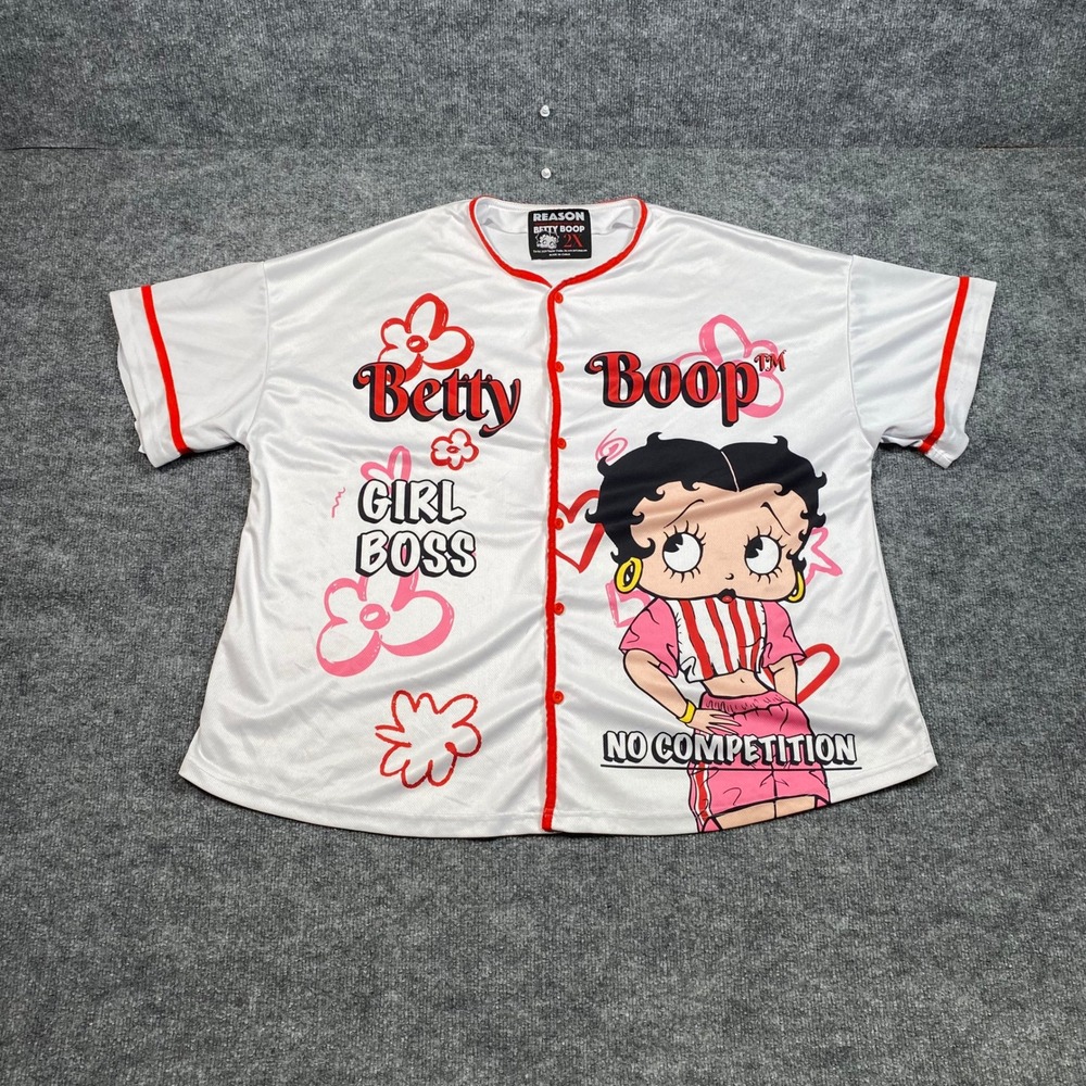 Reason Betty Boop Baseball Jersey Mens 2X White Girl Boss No Competition Mesh